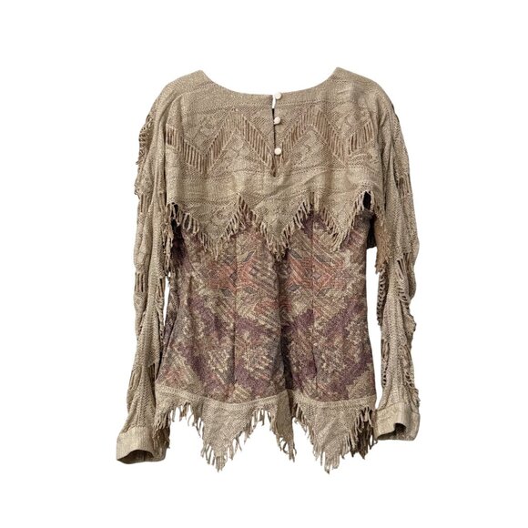 VTG Damianou Neiman Marcus Southwestern Fringe Long Sleeve Blouse Womens Small - Picture 5 of 10